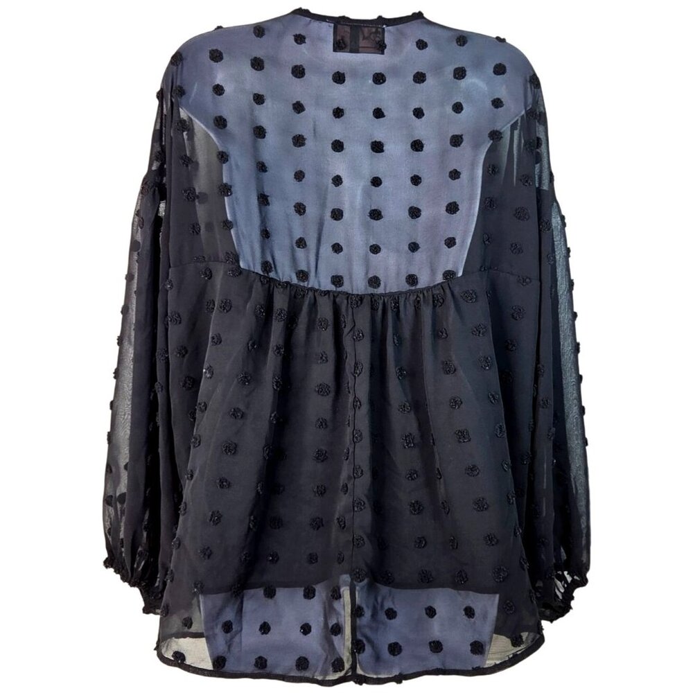 Pink Paparatzi Black Sheer Swiss Dot Tunic Blouse Size M Long Sleeves - Picture 3 of 6